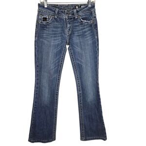 Miss Me Boot Cut Jeans Sz 29 Blue Lace Rhinestone Western Cowgirl JP5002-2